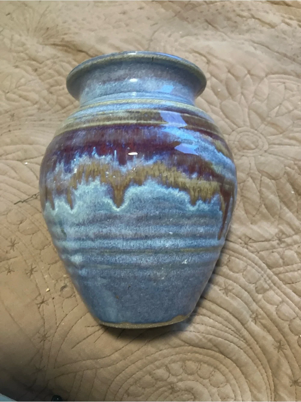 NWT Ayer’s Pottery Blue, Brown, and Maroon Drip Glaze Vase